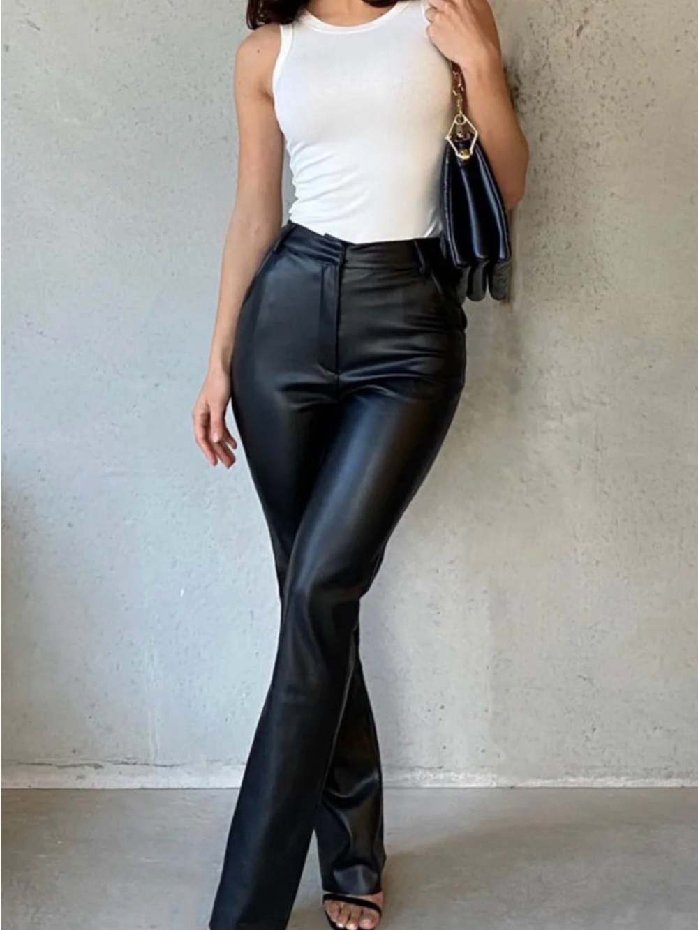 High-Rise Black Faux Leather Pants - Women
